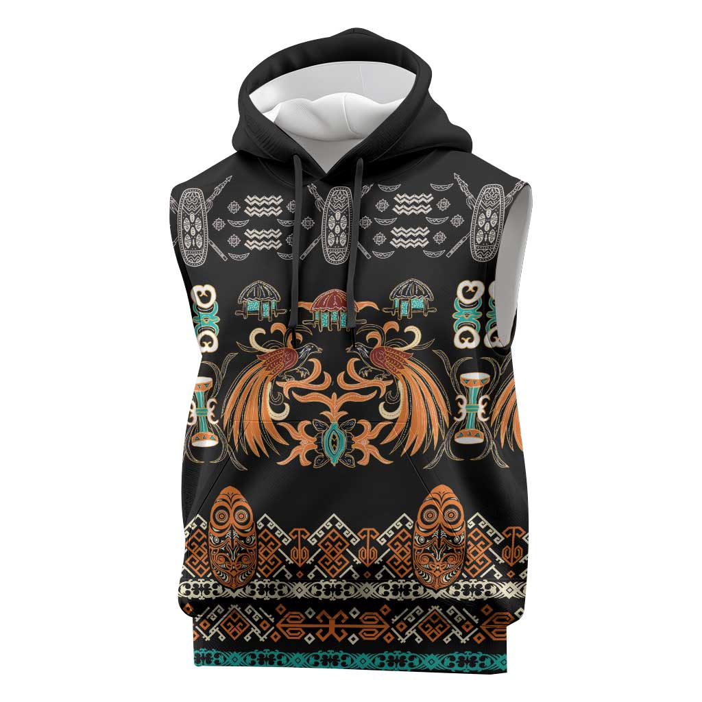 Black Batik Papua-inspired Pattern Sleeveless Hoodie - Polynesian Pride