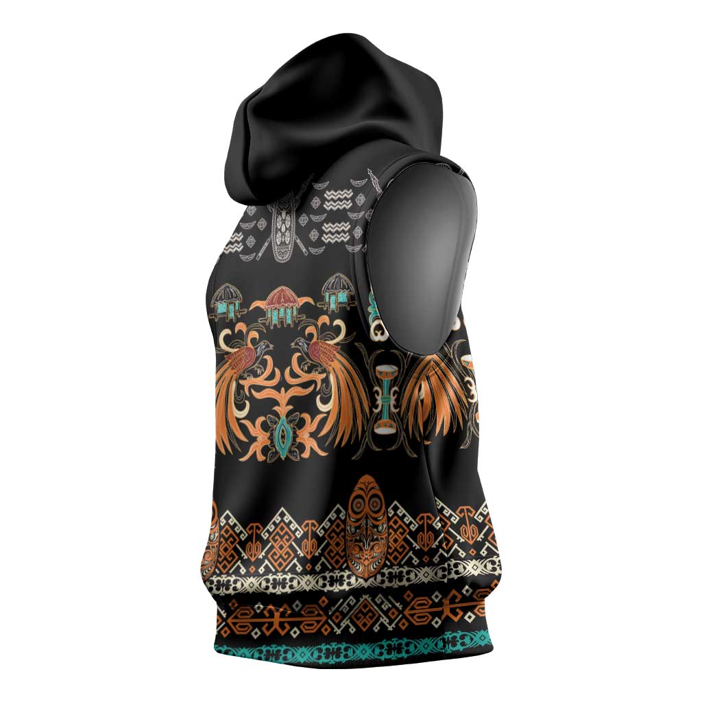 Black Batik Papua-inspired Pattern Sleeveless Hoodie - Polynesian Pride