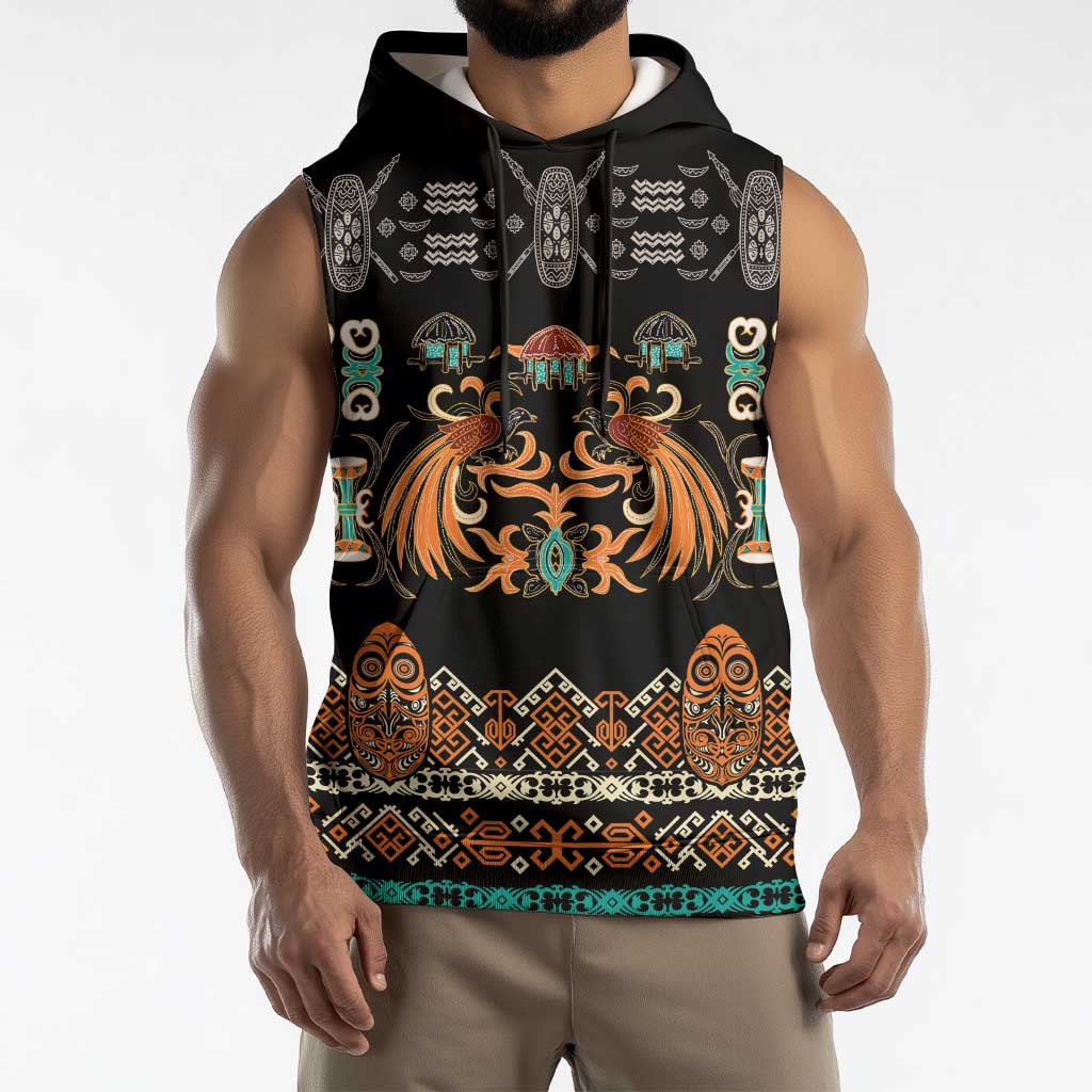 Black Batik Papua-inspired Pattern Sleeveless Hoodie - Polynesian Pride