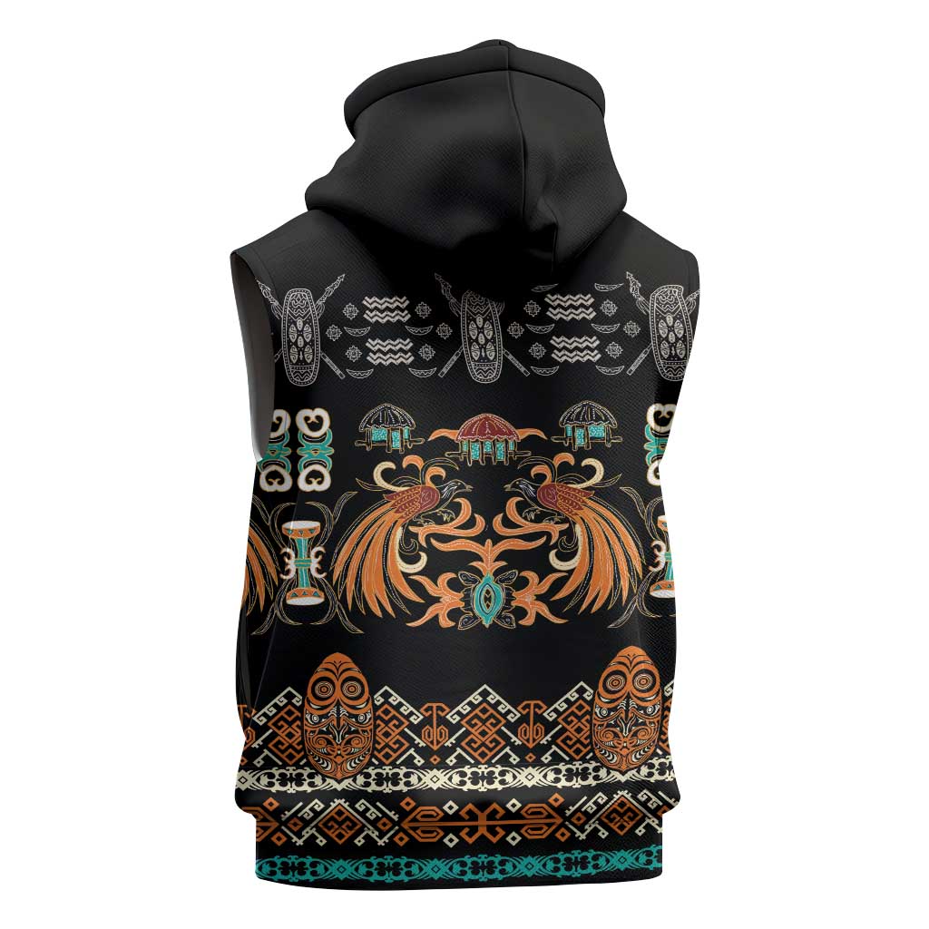 Black Batik Papua-inspired Pattern Sleeveless Zip Hoodie - Polynesian Pride