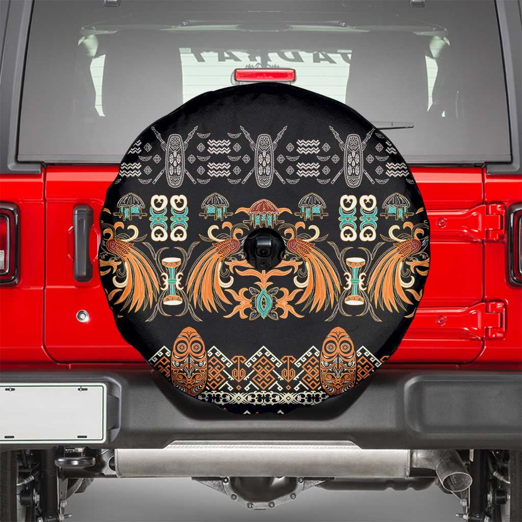 Black Batik Papua-inspired Pattern Spare Tire Cover - Polynesian Pride