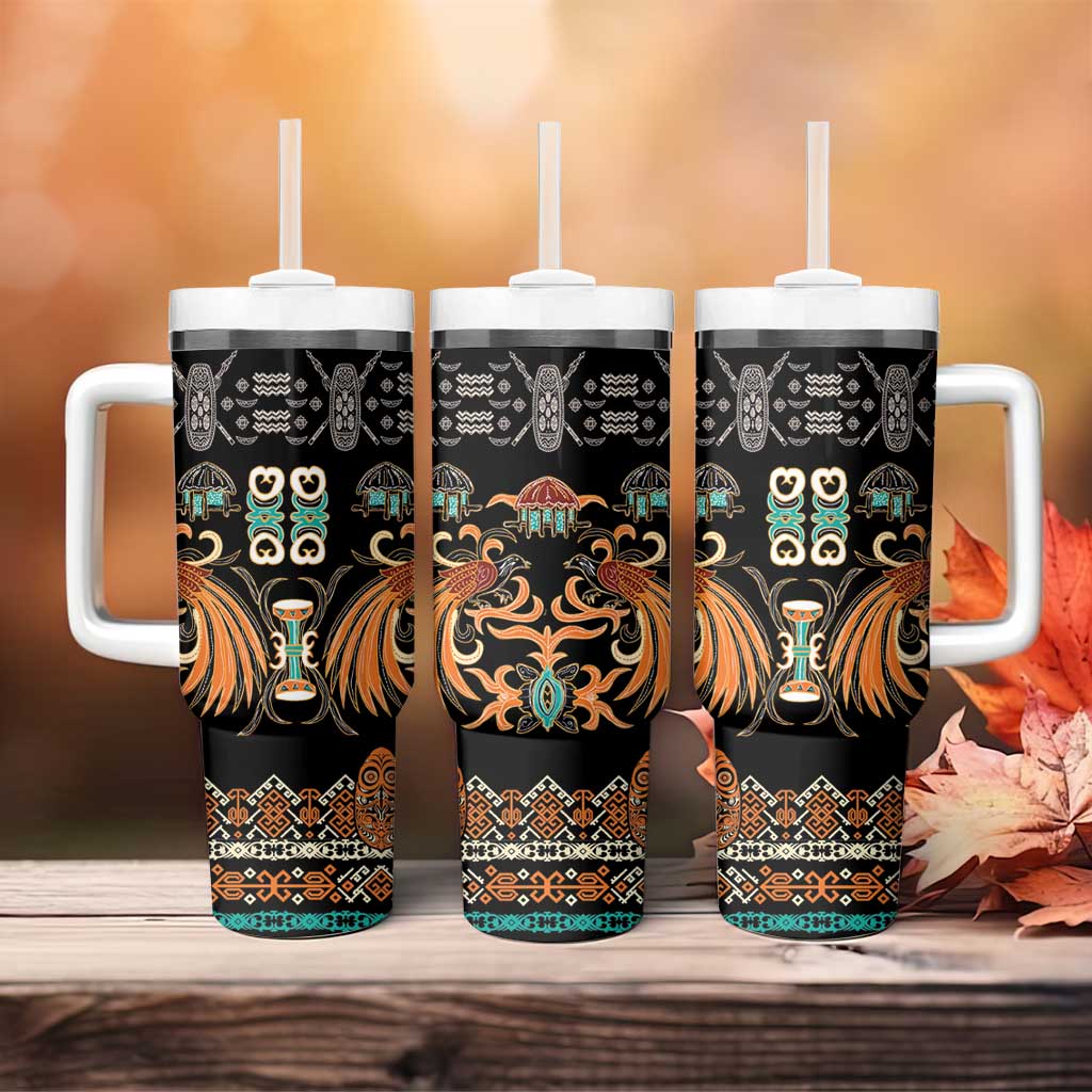 Black Batik Papua-inspired Pattern Tumbler With Handle - Polynesian Pride