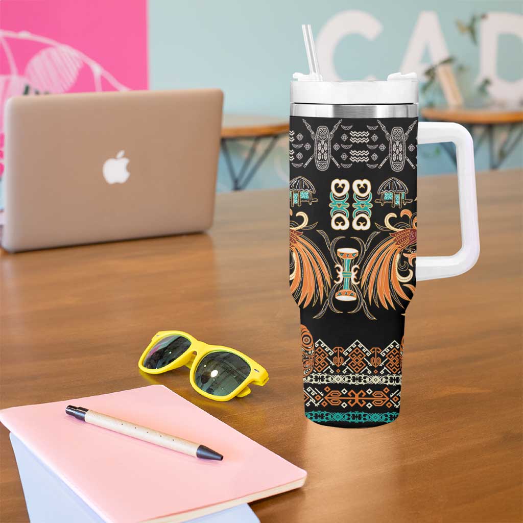 Black Batik Papua-inspired Pattern Tumbler With Handle - Polynesian Pride