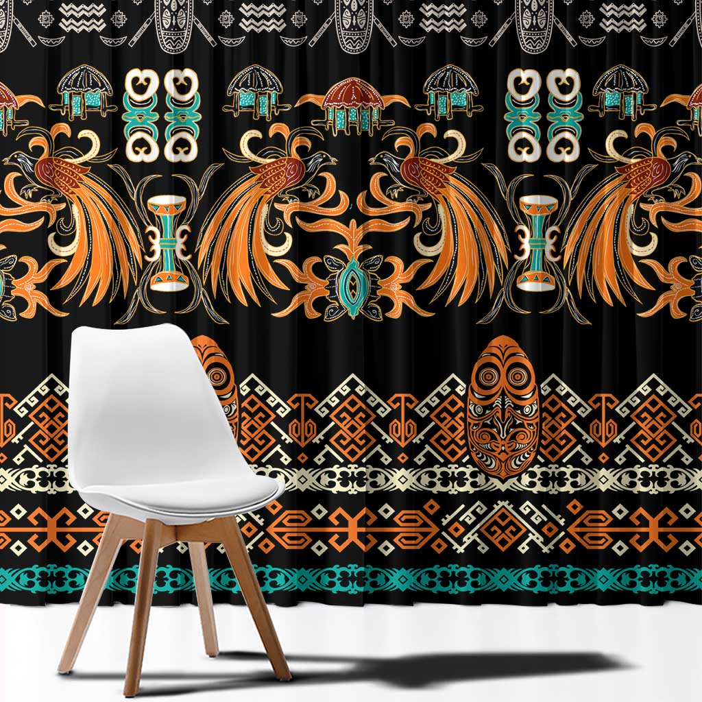 Black Batik Papua-inspired Pattern Window Curtain - Polynesian Pride