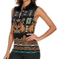 Black Batik Papua-inspired Pattern Women Sleeveless Polo Shirt - Polynesian Pride