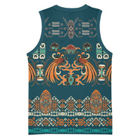 Dark Cyan Blue Batik Papua-inspired Pattern Basketball Jersey - Polynesian Pride