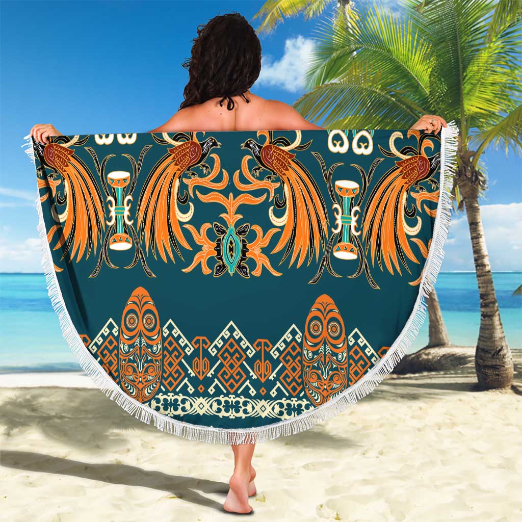 Dark Cyan Blue Batik Papua-inspired Pattern Beach Blanket - Polynesian Pride