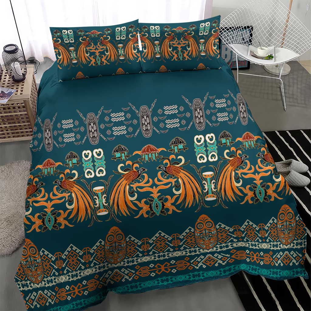 Dark Cyan Blue Batik Papua-inspired Pattern Bedding Set - Polynesian Pride