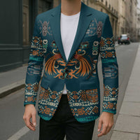 Dark Cyan Blue Batik Papua-inspired Pattern Blazer - Polynesian Pride