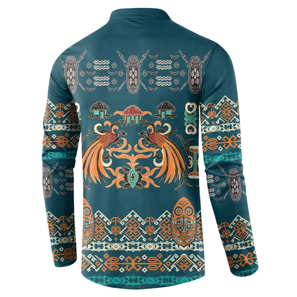 Dark Cyan Blue Batik Papua-inspired Pattern Button Sweatshirt - Polynesian Pride