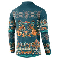 Dark Cyan Blue Batik Papua-inspired Pattern Button Sweatshirt - Polynesian Pride