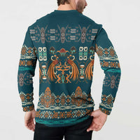 Dark Cyan Blue Batik Papua-inspired Pattern Button Sweatshirt - Polynesian Pride