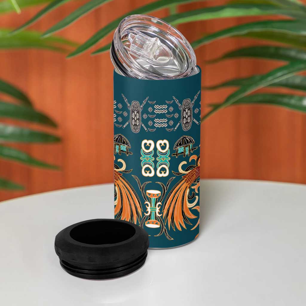 Dark Cyan Blue Batik Papua-inspired Pattern 4 in 1 Can Cooler Tumbler - Polynesian Pride