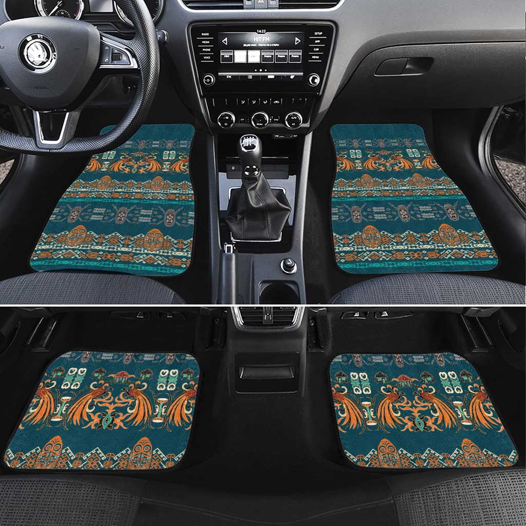 Dark Cyan Blue Batik Papua-inspired Pattern Car Mats - Polynesian Pride