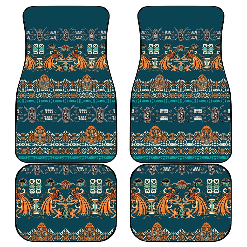 Dark Cyan Blue Batik Papua-inspired Pattern Car Mats - Polynesian Pride
