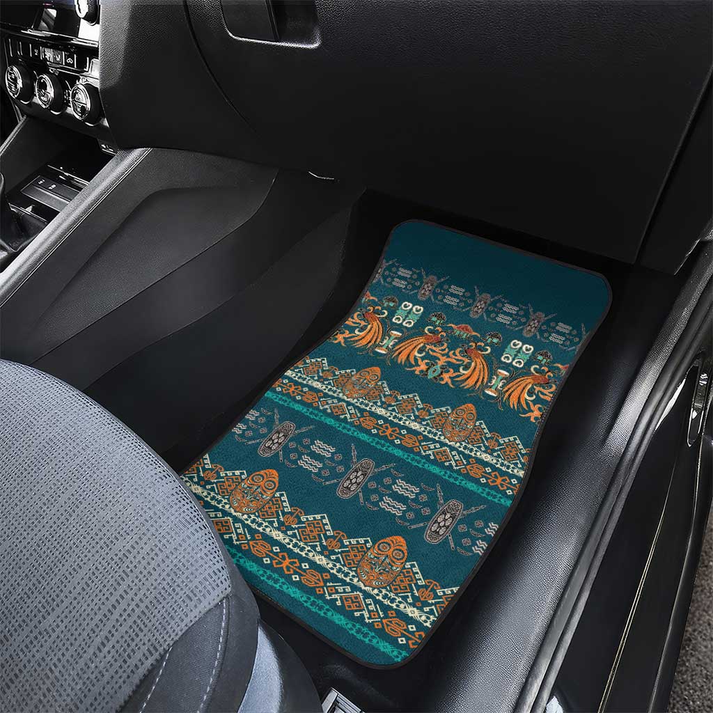 Dark Cyan Blue Batik Papua-inspired Pattern Car Mats - Polynesian Pride