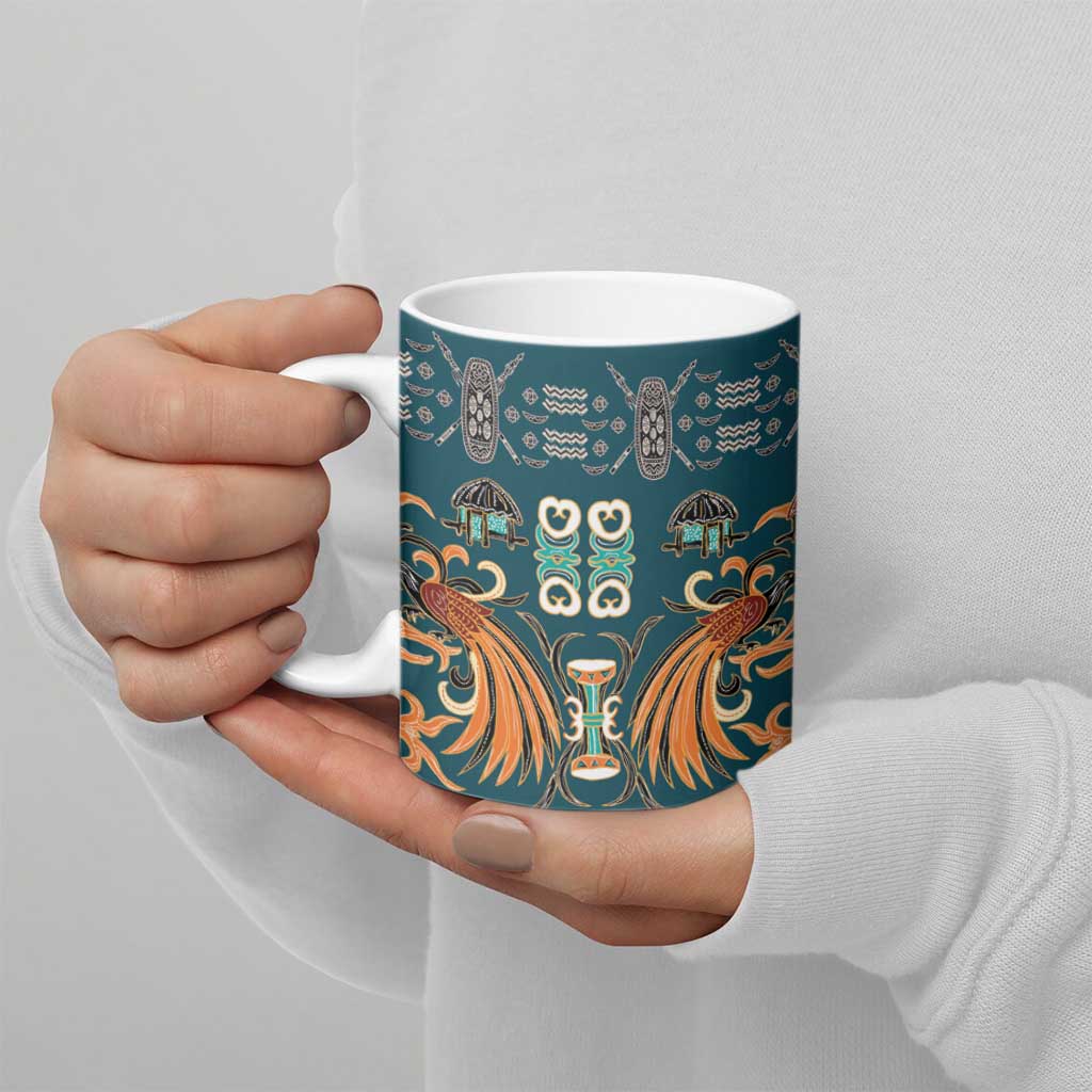 Dark Cyan Blue Batik Papua-inspired Pattern Ceramic Mug - Polynesian Pride
