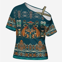 Dark Cyan Blue Batik Papua-inspired Pattern Cross Shoulder Shirt - Polynesian Pride