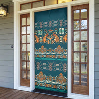 Dark Cyan Blue Batik Papua-inspired Pattern Door Cover - Polynesian Pride
