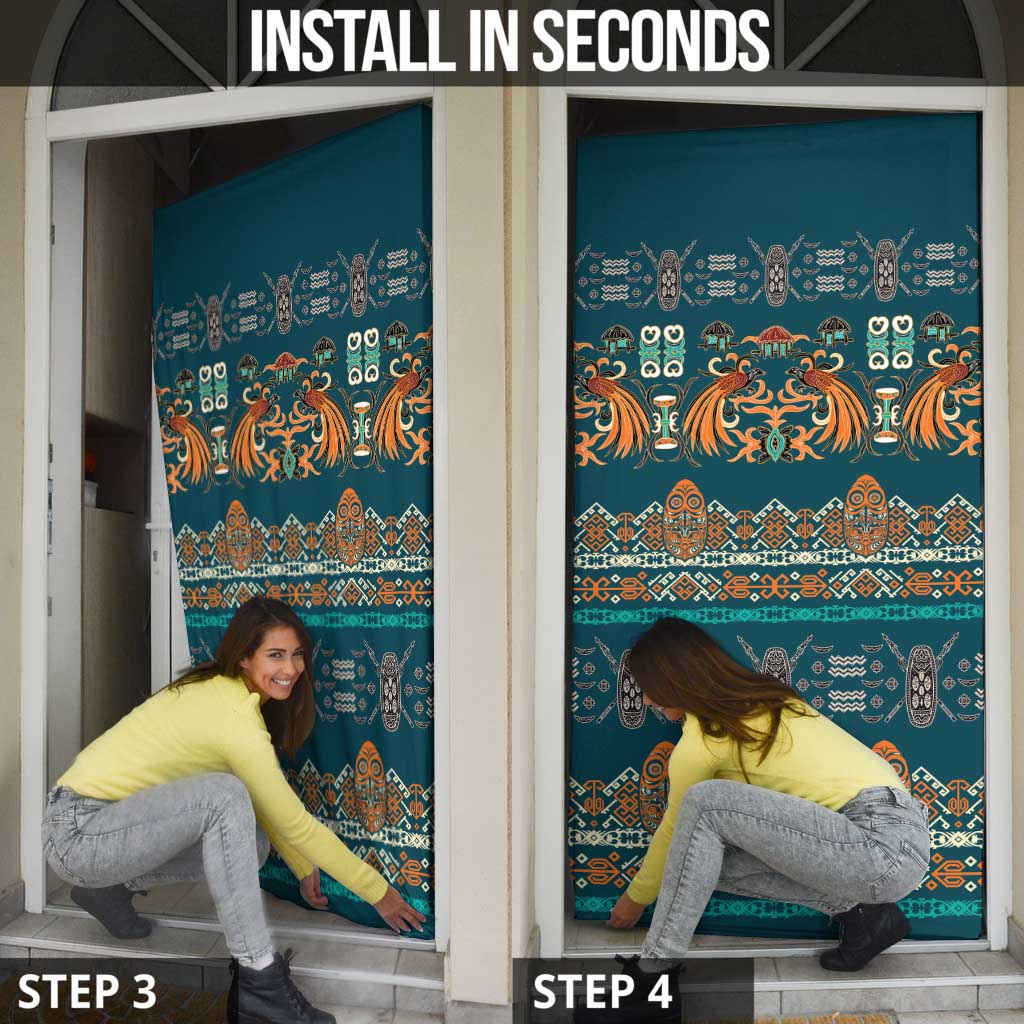 Dark Cyan Blue Batik Papua-inspired Pattern Door Cover - Polynesian Pride