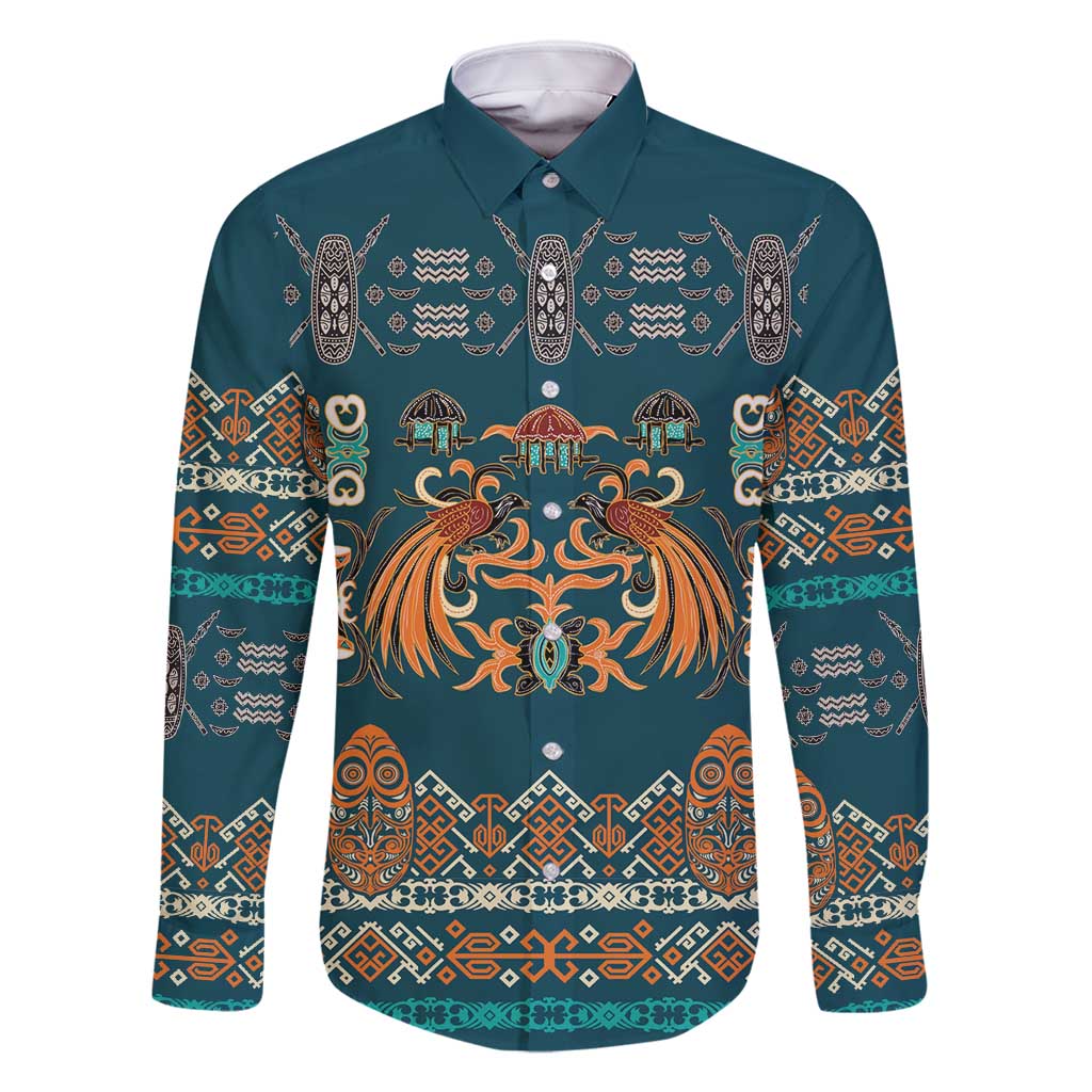 Dark Cyan Blue Batik Papua-inspired Pattern Family Matching Long Sleeve Bodycon Dress and Hawaiian Shirt - Polynesian Pride