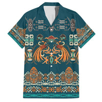 Dark Cyan Blue Batik Papua-inspired Pattern Family Matching Puletasi and Hawaiian Shirt - Polynesian Pride