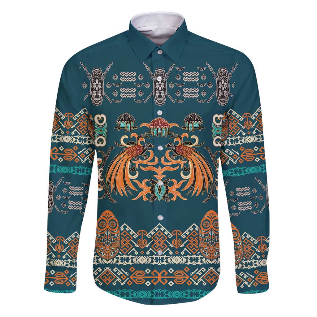 Dark Cyan Blue Batik Papua-inspired Pattern Family Matching Puletasi and Hawaiian Shirt - Polynesian Pride