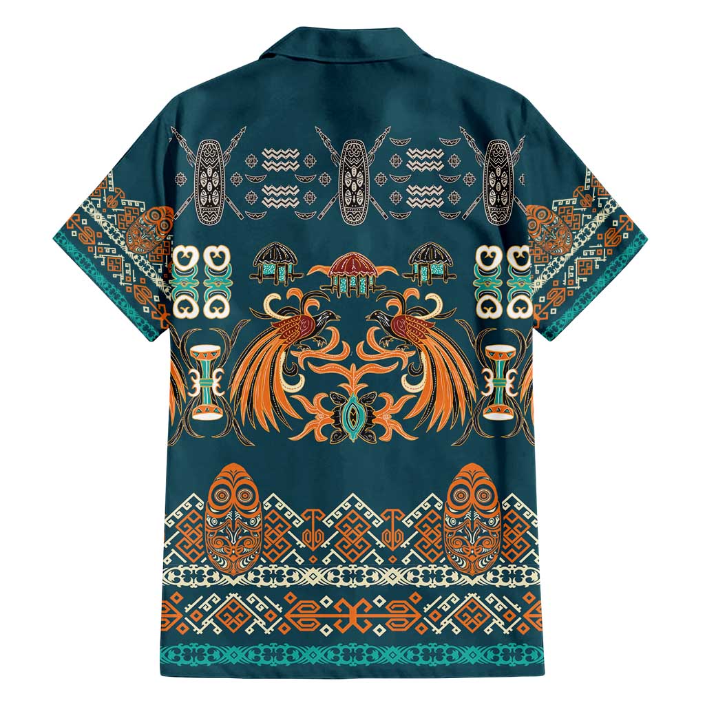 Dark Cyan Blue Batik Papua-inspired Pattern Family Matching Summer Maxi Dress and Hawaiian Shirt - Polynesian Pride