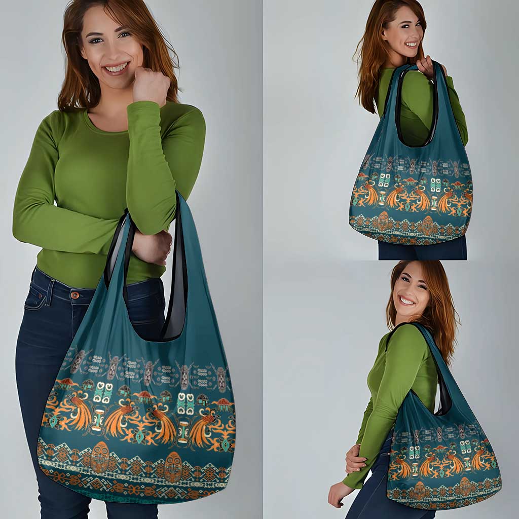 Dark Cyan Blue Batik Papua-inspired Pattern Grocery Bag - Polynesian Pride