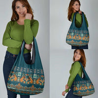 Dark Cyan Blue Batik Papua-inspired Pattern Grocery Bag - Polynesian Pride