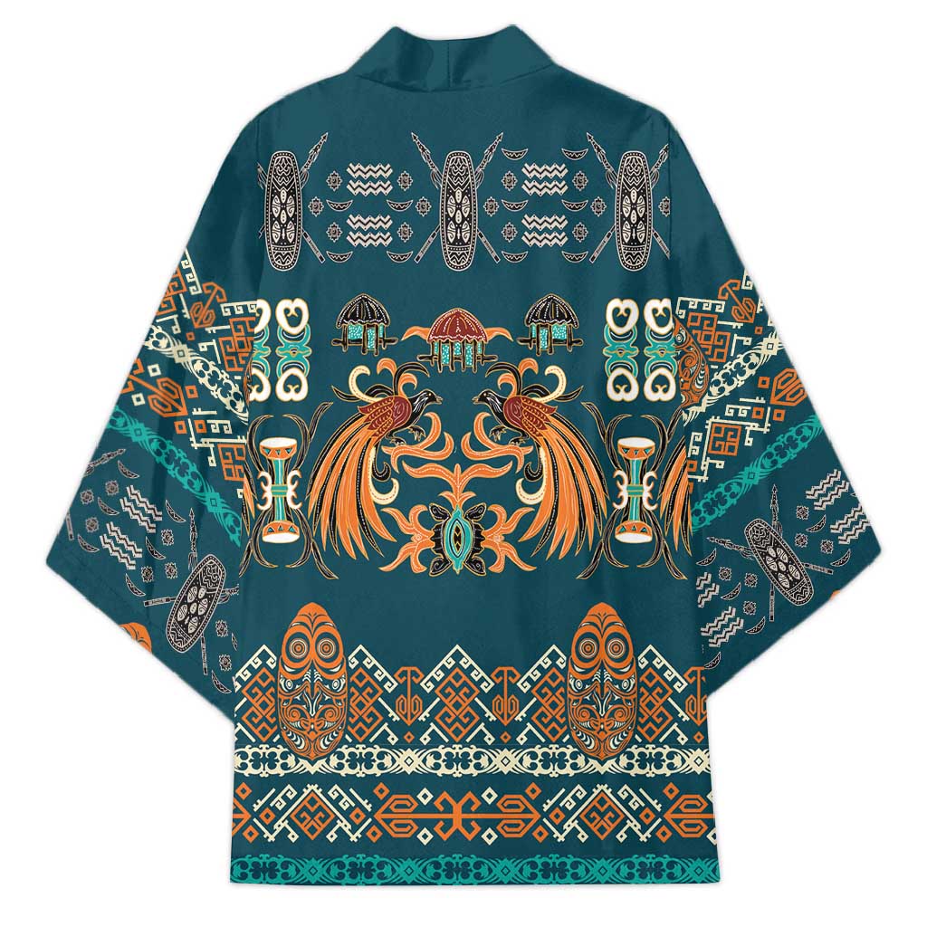 Dark Cyan Blue Batik Papua-inspired Pattern Kimono - Polynesian Pride