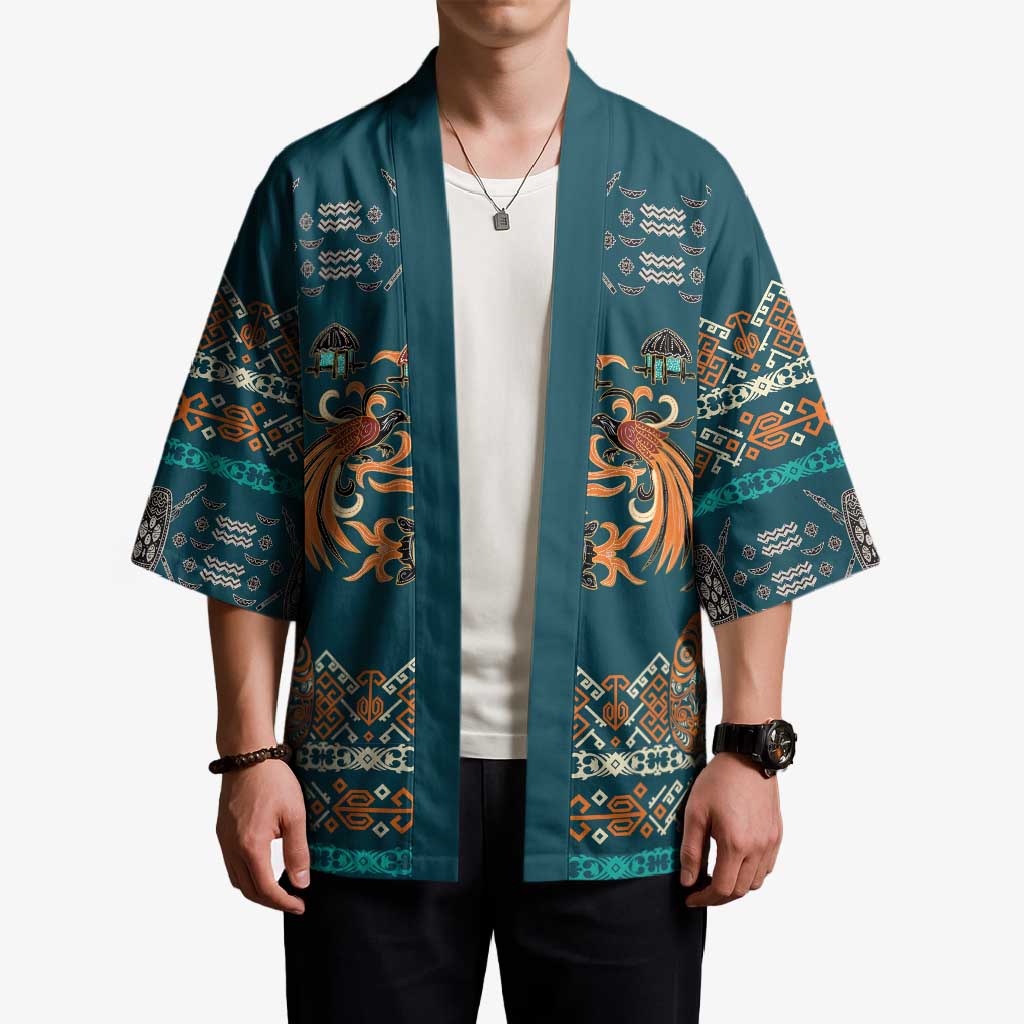 Dark Cyan Blue Batik Papua-inspired Pattern Kimono - Polynesian Pride