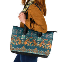 Dark Cyan Blue Batik Papua-inspired Pattern Leather Tote Bag - Polynesian Pride
