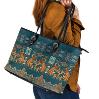 Dark Cyan Blue Batik Papua-inspired Pattern Leather Tote Bag - Polynesian Pride