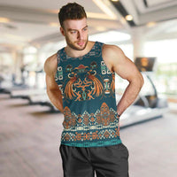 Dark Cyan Blue Batik Papua-inspired Pattern Men Tank Top - Polynesian Pride