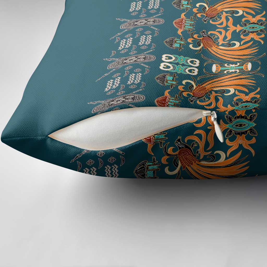 Dark Cyan Blue Batik Papua-inspired Pattern Pillow Cover - Polynesian Pride