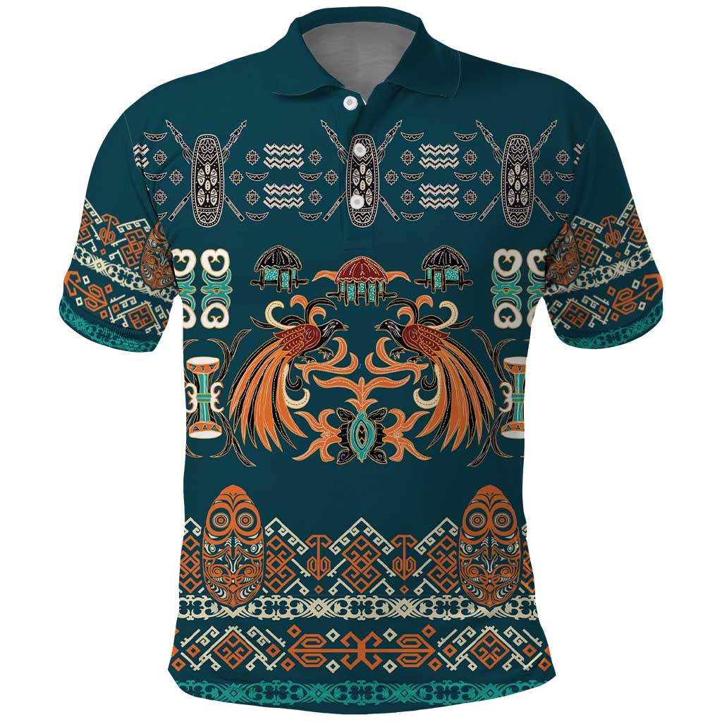 Dark Cyan Blue Batik Papua-inspired Pattern Polo Shirt LT9 Blue - Polynesian Pride