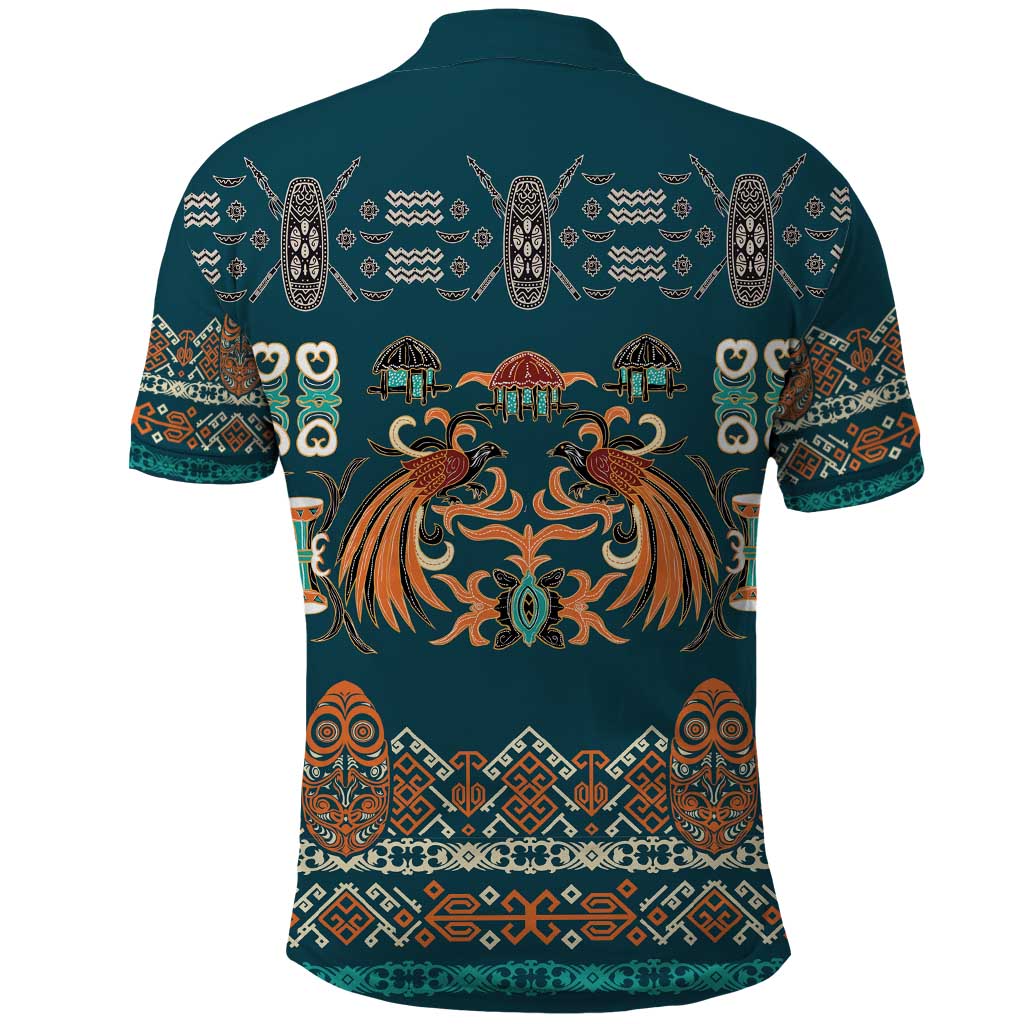 Dark Cyan Blue Batik Papua-inspired Pattern Polo Shirt LT9 - Polynesian Pride