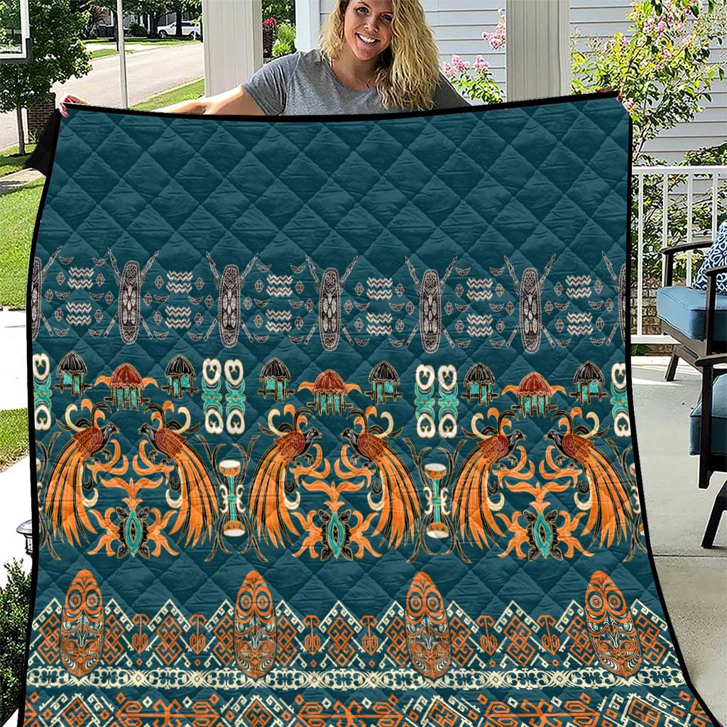 Dark Cyan Blue Batik Papua-inspired Pattern Quilt - Polynesian Pride