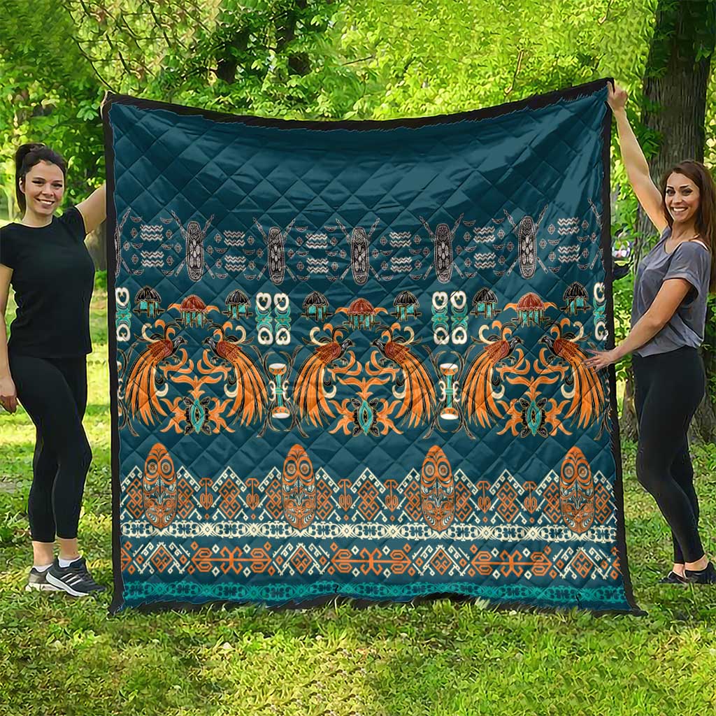 Dark Cyan Blue Batik Papua-inspired Pattern Quilt - Polynesian Pride