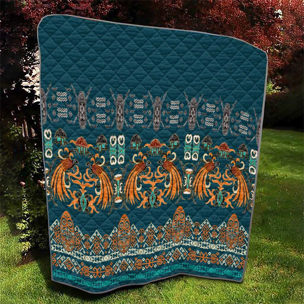 Dark Cyan Blue Batik Papua-inspired Pattern Quilt - Polynesian Pride