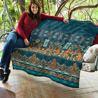 Dark Cyan Blue Batik Papua-inspired Pattern Quilt - Polynesian Pride