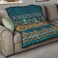 Dark Cyan Blue Batik Papua-inspired Pattern Quilt - Polynesian Pride