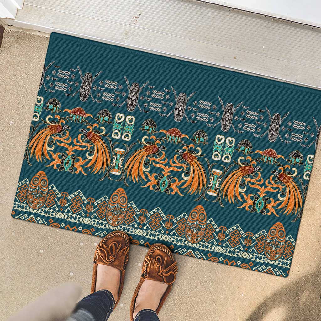 Dark Cyan Blue Batik Papua-inspired Pattern Rubber Doormat - Polynesian Pride