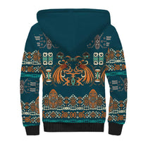 Dark Cyan Blue Batik Papua-inspired Pattern Sherpa Hoodie - Polynesian Pride