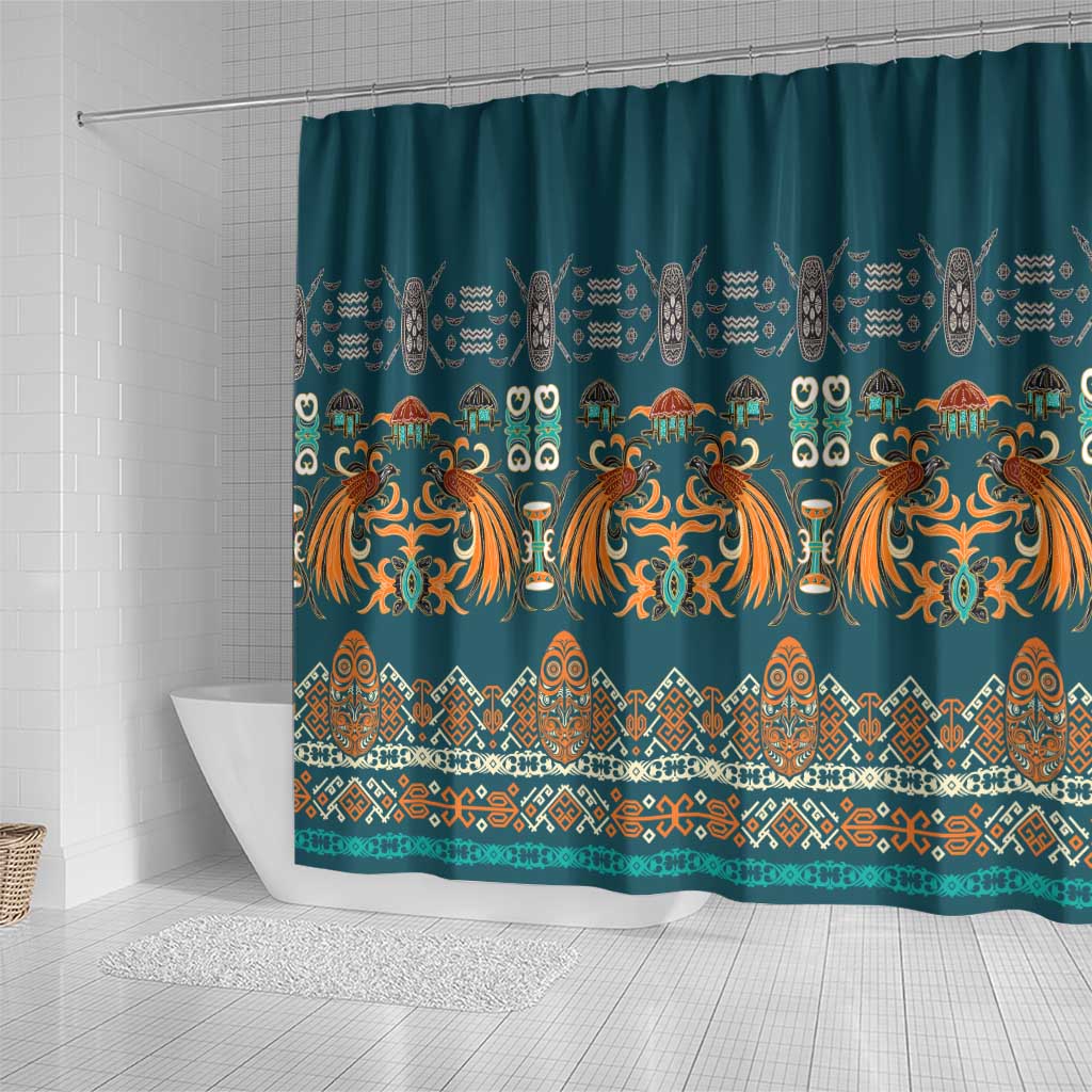 Dark Cyan Blue Batik Papua-inspired Pattern Shower Curtain - Polynesian Pride