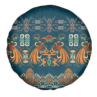 Dark Cyan Blue Batik Papua-inspired Pattern Spare Tire Cover - Polynesian Pride
