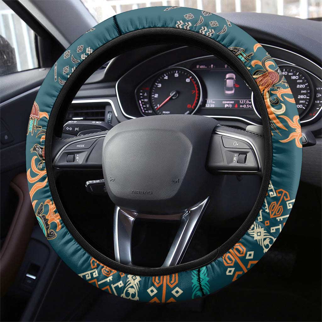 Dark Cyan Blue Batik Papua-inspired Pattern Steering Wheel Cover - Polynesian Pride