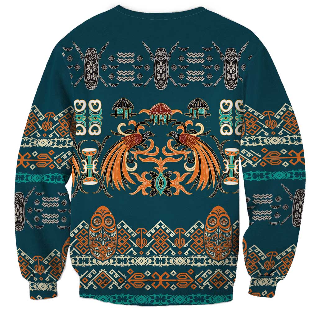 Dark Cyan Blue Batik Papua-inspired Pattern Sweatshirt - Polynesian Pride