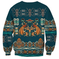 Dark Cyan Blue Batik Papua-inspired Pattern Sweatshirt - Polynesian Pride